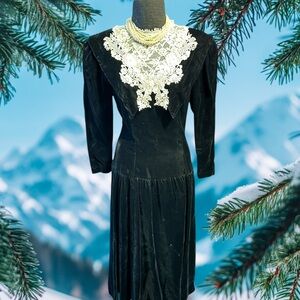 Vintage stunning cottage black velvet dress by Scott McClintock Sz 4